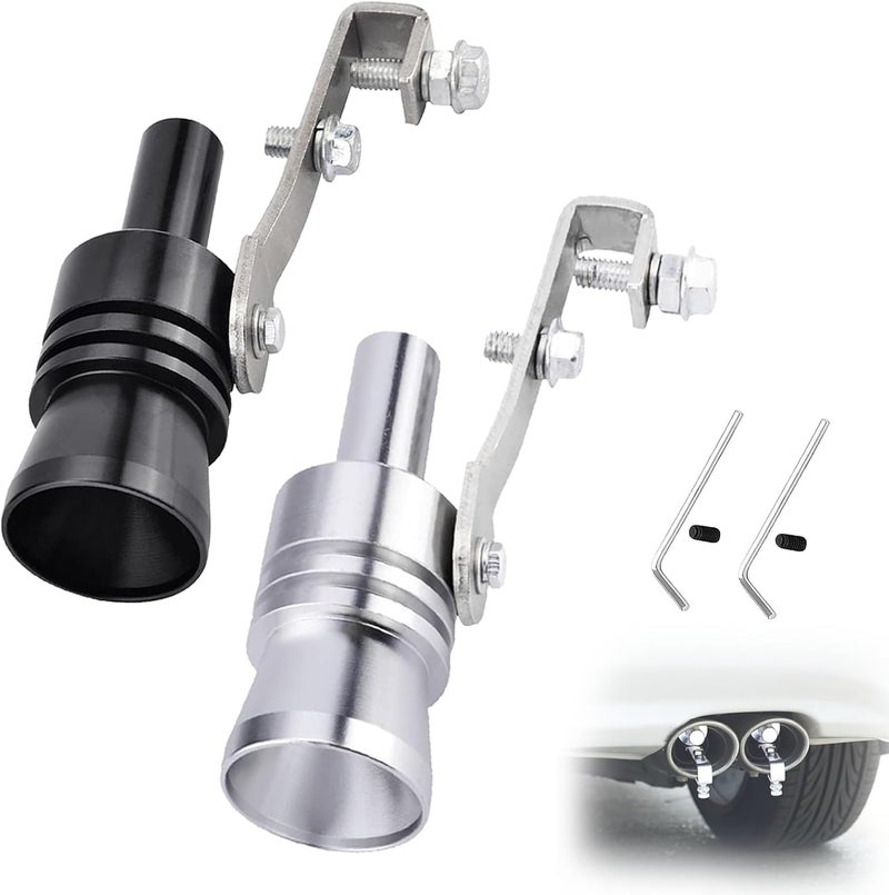 Aorplim Turbo Whistle for Exhaust Pipe 2 PCS, Car Turbo Exhaust Whistle, XL Size Aluminum Alloy Universal Turbo Sound Exhaust Muffler Pipe Whistle Car Roar Maker (Silver/Black #XL) - Image 1